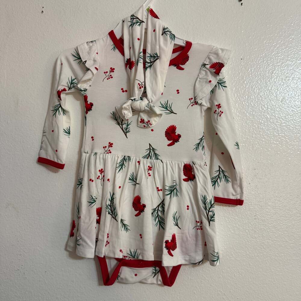 NEW Kyte BABY Long Sleeve Twirl Bodysuit Dress RED CARDINAL 18-24 & Bow